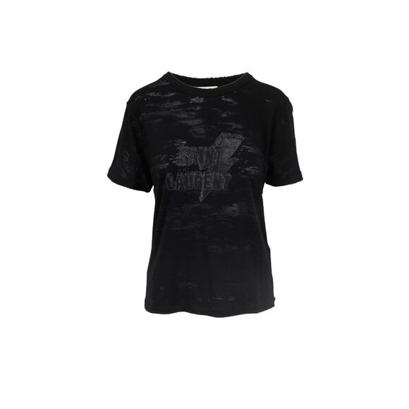 SAINT LAURENT Black Lightning Bolt Logo Burnout Short Sleeve T-Shirt, Size L - Picture 4 of 12